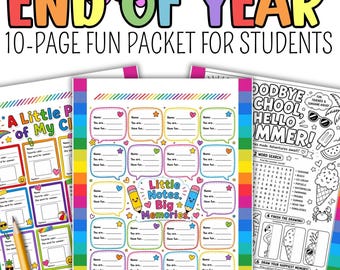 10-Page End of Year Fun Pack | K-3 Last Week of School Activities | Summer Worksheets
