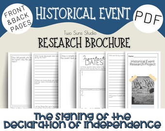 Declaration of Independence Historical Event Research Brochure, History Research Project for Middle School Grades 6-8 or Homeschool