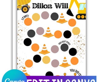 Excavator Reward Chart: Construction Theme, Kids Behavior Tracker (Canva Download)