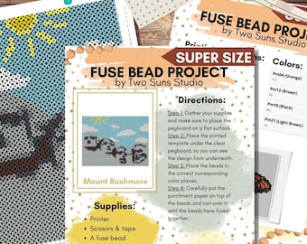 SUPER Size Mount Rushmore Fuse Bead Template, Use with Perler Beads, Fuse Bead Pattern, Art Project