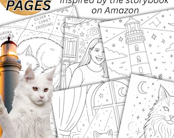 Whimsical Cat & Moon Coloring Pages: 10-Page Printable Set (Digital Download)