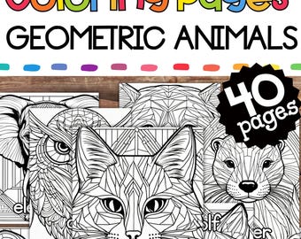 40 Pages Geometric Animal Coloring Art, Art Activity, PDF Printable for Kids, Student Worksheets, Art Class Activity