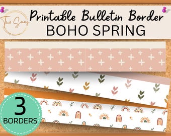3 Boho Theme Classroom Bulletin Border, Printable Bulletin Board Border | Digital Classroom Decor | 8.5x11” PDF | Teacher Bulletin Trim