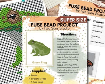 SUPER Size Green Frog Fuse Bead Template, Use with Perler Beads, Fuse Bead Pattern, Art Project