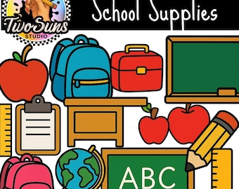 School Supplies Clipart PNG | 12 Cute School Illustrations | 3000x3000px Transparent Background | Classroom Clipart | Commercial Use is OK