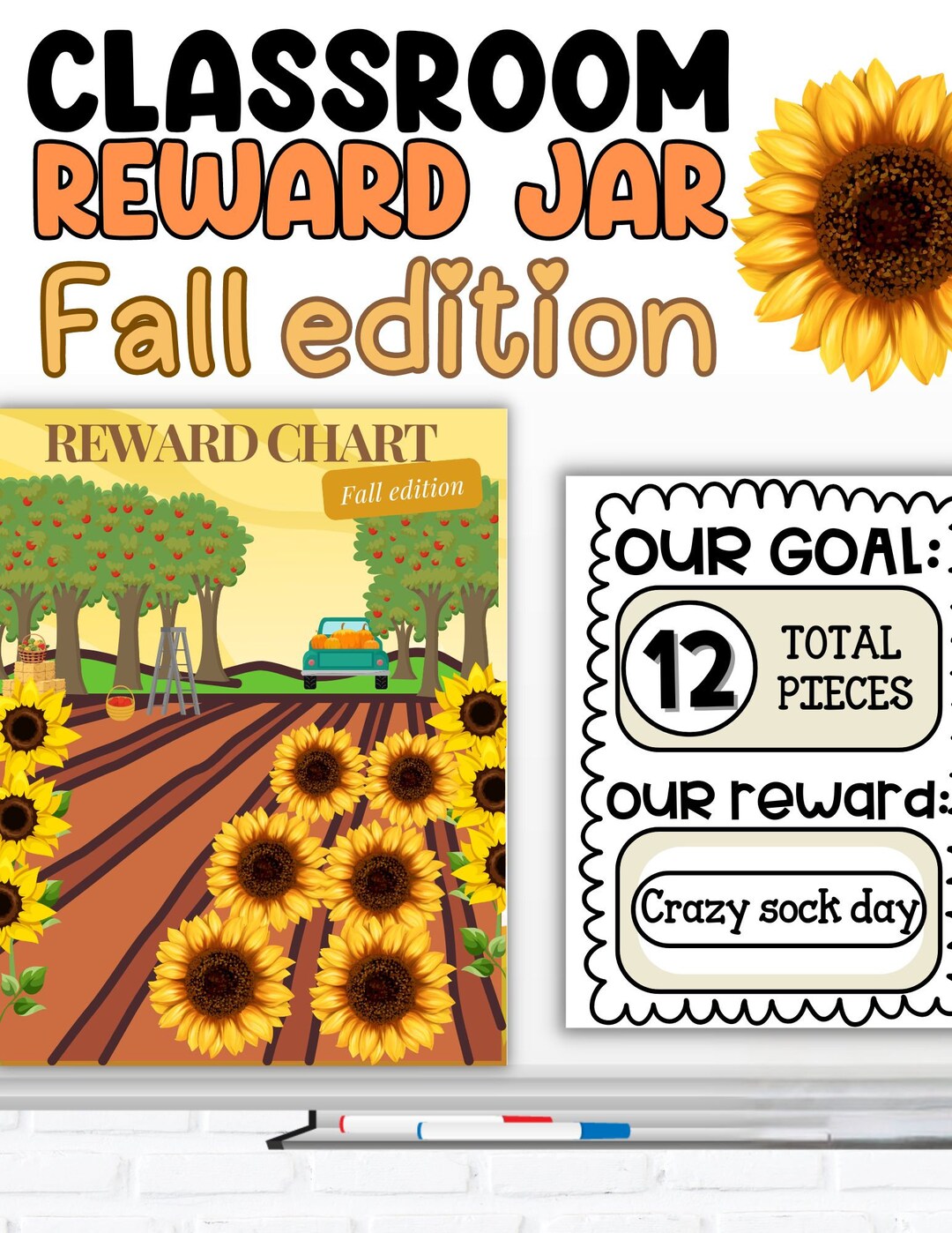 Sunflower Field Fall Reward Jar, Classroom Rewards, Individual Student ...