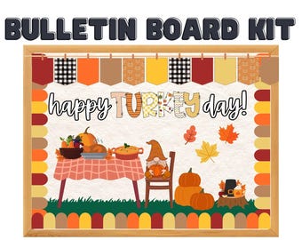 Happy Turkey Day Bulletin Board Kit, Modern Class Decor, Printable Bulletin Board Kit, Bulletin Board Decor, Printable Classroom Decorations