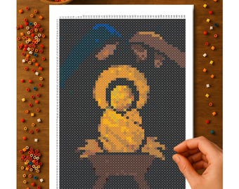 Baby Jesus Super Fuse Bead Pattern – Printed 11x17 Pattern | SUPER Perler Board Size | 49x69 Pegboard Grid | Free Shipping