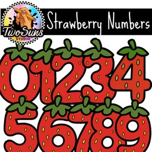 Clipart de Números de Morango 0–9 PNG | Números de Matemática de Verão | Fundo Transparente | 300 DPI | Uso Comercial e para Impressão OK