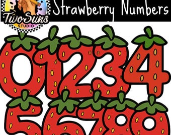 Strawberry Number Clipart 0–9 PNG | Summer Math Numbers | Transparent Background | 300 DPI | Printable & Commercial Use OK