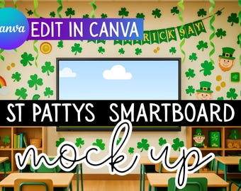 St. Patrick's Day Smart Board Mockup: Canva Drag & Drop Template (Digital Download)
