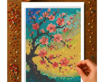 Cherry Blossom Super Fuse Bead Pattern – Printed 11x17 Fuse Bead Pattern | SUPER Perler Board Pattern | 49x69 Pegboard Grid | Free Shipping