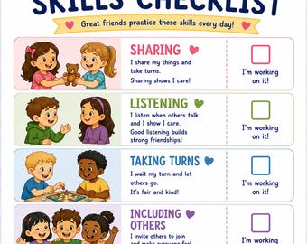 Friendship Skills SEL Social Emotional Learning Worksheet for Elementary School Kids, Therapy and Counseling