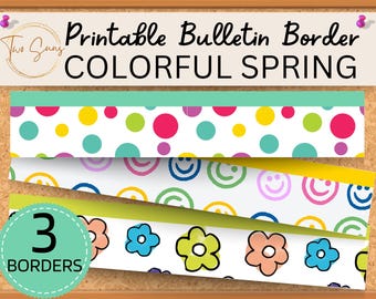 3 Spring Theme Classroom Bulletin Border, Printable Bulletin Board Border | Digital Classroom Decor | 8.5x11” PDF | Teacher Bulletin Trim