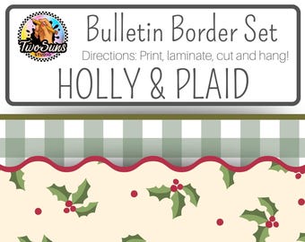 Holly & Plaid Holiday Modern Classroom Printable Bulletin Board Border Set, 2 Printable Bulletin Border Strips