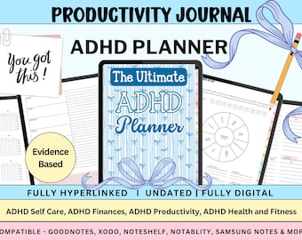 Blue Coquette ADHD Planner | Digital, Hyperlinked, Undated (PDF Download)