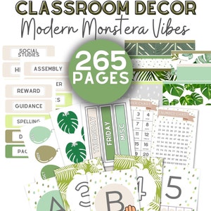 Monstera Classroom Decor Bundle, Modern Classroom, Customizable Classroom Decor, Easy and Modern Classroom Decorations, Elementary Decor