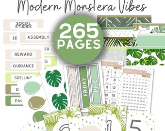 Monstera Classroom Decor Bundle, Modern Classroom, Customizable Classroom Decor, Easy and Modern Classroom Decorations, Elementary Decor