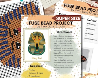 SUPER Size King Tut Fuse Bead Template, Use with Perler Beads, Fuse Bead Pattern, Art Project