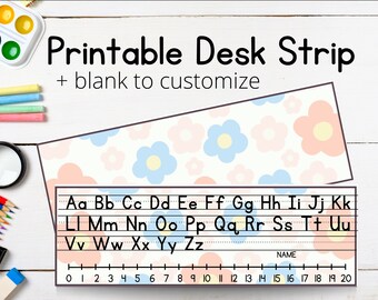 Groovy Desk Strip with Alphabet, Number Line and Name, Classroom Resources, Elementary, Primary School, Printable Classroom Decorations