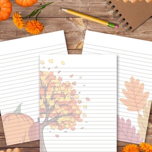 5 Seasonal Writing Papers, Lined Paper, Printable Stationery, Digital Download, Print at Home