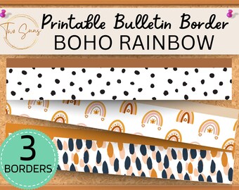 3 Boho Theme Classroom Bulletin Border, Printable Bulletin Board Border | Digital Classroom Decor | 8.5x11” PDF | Teacher Bulletin Trim