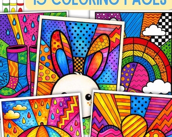 15 April Pop Art Coloring Pages | Spring Coloring Activities | No Prep Art Sub Plan | Pop Art Lesson Activity