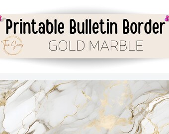 Gold Marble Print Bulletin Border, Printable Bulletin Board Border | Digital Classroom Decor | 8.5x11” PDF | Teacher Bulletin Trim