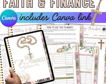Christian Budget Planner | Faith & Finances, Tithing Tracker (Printable, Editable on Canva)