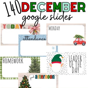 December Google Slides Template + Blanks to Customize, Boho Holiday Google Slides, Google Classroom Resources