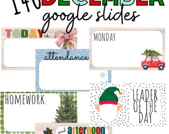 December Google Slides Template + Blanks to Customize, Boho Holiday Google Slides, Google Classroom Resources