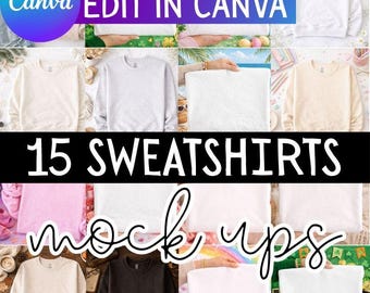 15 Different Sweatshirts Mockup Images: Canva Drag-and-Drop Mocks (Digital Download + Canva Link)