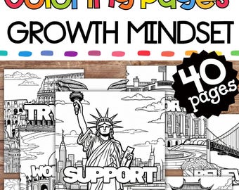 40 Pages Growth Mindset Coloring Art, Art Activity, PDF Printable for Kids, Student Worksheets, Art Class Activity