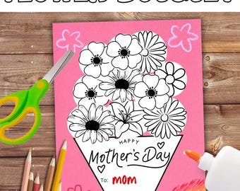 Flower Bouquet Mother's Day Art Project, Printable Craft for Kids