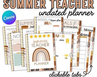 Summer Boho Teacher Planner (May-August) PDF | Editable Canva Link + Hyperlinked Tabs | Digital & Printable Lesson Planning for Teachers