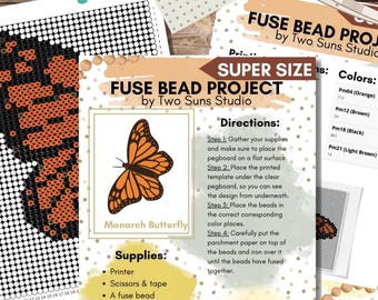 SUPER Size Monarch Butterfly Fuse Bead Template, Use with Perler Beads, Fuse Bead Pattern, Art Project
