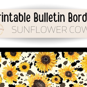 Bordure pour babillard à imprimé vache tournesol, Bordure pour babillard imprimable | Décoration de salle de classe numérique | PDF 8,5 x 11 po. | Garniture du bulletin de l'enseignant