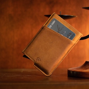 Minimalistische leren portemonnee | Pop-up creditcardportemonnee | Gepersonaliseerde leren portemonnee | Leren portemonnee voor heren