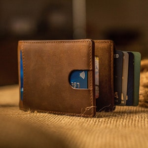 Bifold Leder Geldbörse Geldklammer | Portemonnaie mit Reißverschluss | Schlanke Minimalistische Brieftasche Herren |   Personalisierte Leder Geldbörse Jubiläum Geschenk