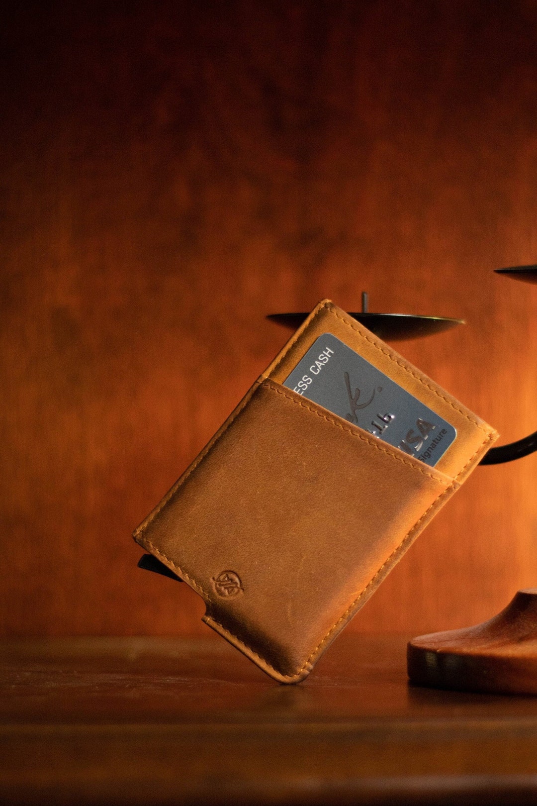 Minimalist Leather Wallet Pop up Credit Card Wallet Personalized