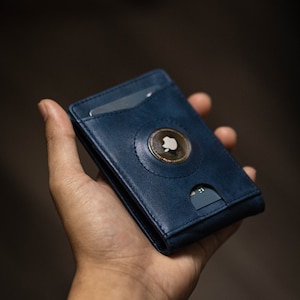 Cartera AirTag de cuero para hombres / Cartera de cuero Apple Airtag / Cartera de cuero bifold para hombres con clip de dinero / Cartera de bolsillo frontal con clip de dinero