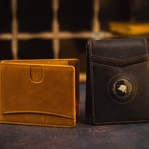 Leather AirTag Wallet Men | Apple Airtag Leather Wallet | Bifold Leather Wallet with Money Clip | Front Pocket Wallet w Money Clip