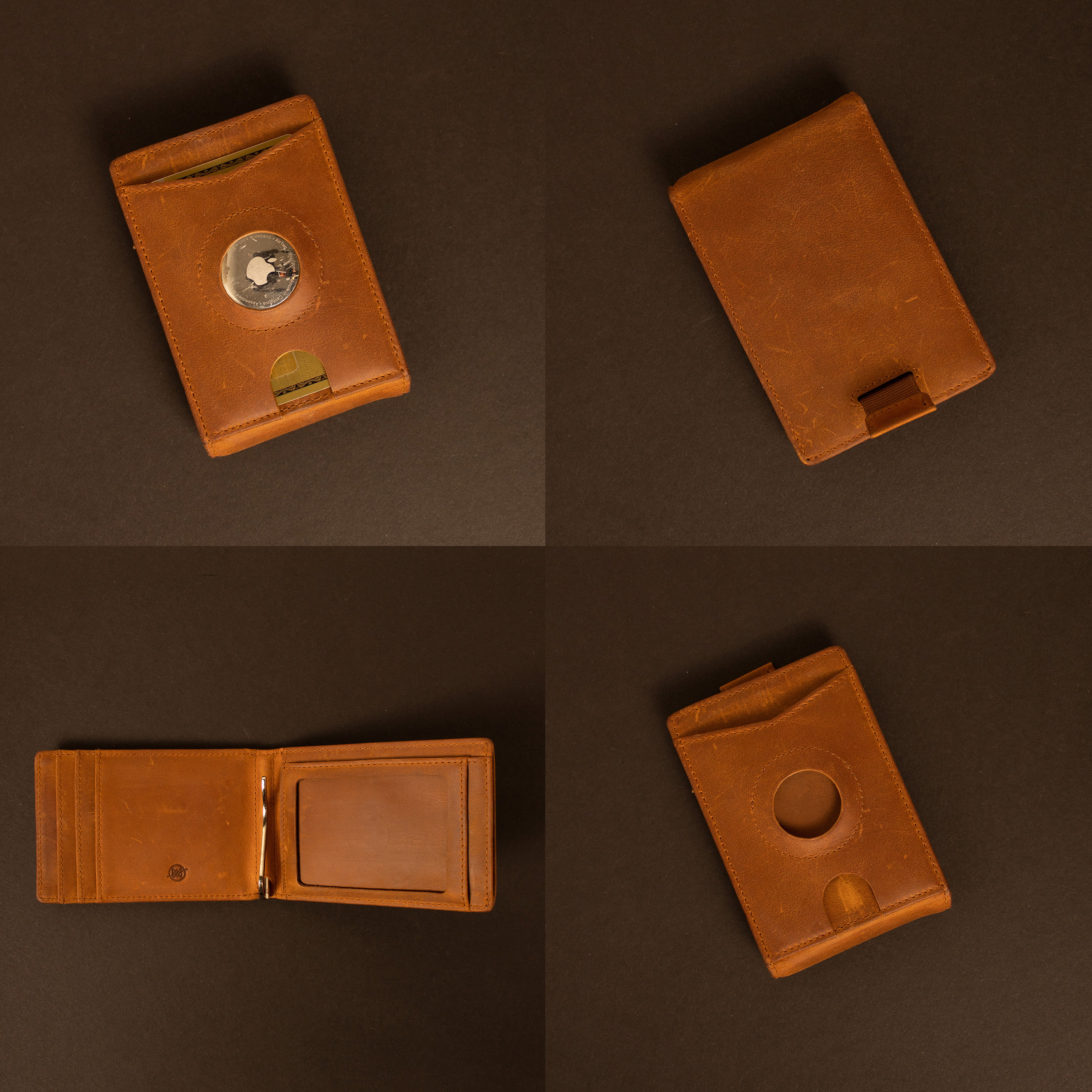Minimalist AirTag Case for Wallet | Apple Airtag Leather Wallet | Bifold Leather Wallet with Money Clip | Front Pocket Wallet w Money Clip