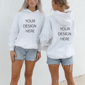 Mock-up, Gildan 18500 white hoodie mockup, modeled mockup,front and back design mocku, hoodie mockup for unisex, white hoodie modeled mockup