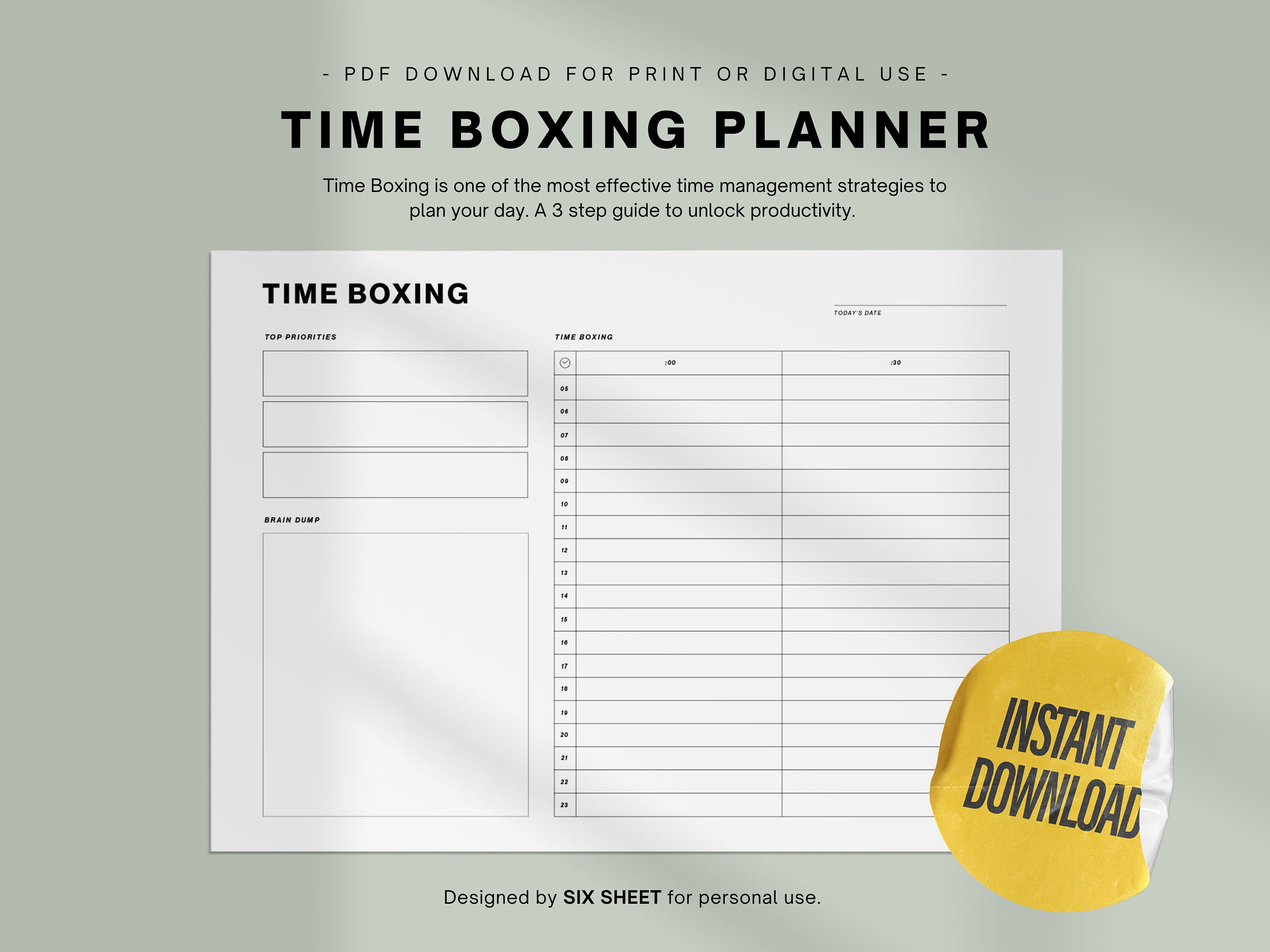 Time Boxing Template Digital Download Planner Digital Planner