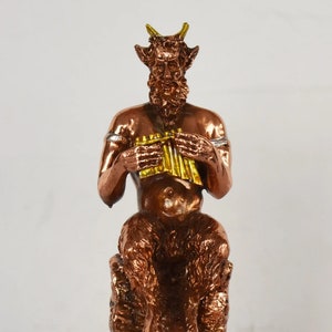 Pan Faunus - Ancient Greek God of Nature who watches over Shepherds and their Flocks - Copper Plated Alabaster