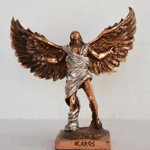 Icarus - Son of Daedalus - Flight from Crete with Wings from Wax and Drowned - Greek Mythology - Copper Plated Alabaster
