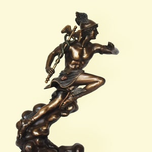 Hermes Mercury - God of Trade, Wealth, Luck, Fertility, Animal Husbandry, Sleep, Language, Thieves, and Travel - Cold Cast Bronze Resin