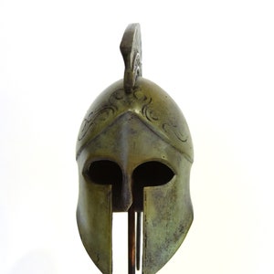 Ancient Greek Spartan Helmet - Corinthian Type - Warrior - Classic Period - Museum Replica - Marble Base - Bronze