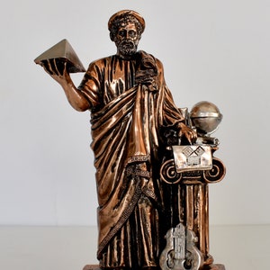 Pythagoras of Samos - Philosopher who made important developments in mathematics, astronomy and theory of music - Copper Plated Alabaster